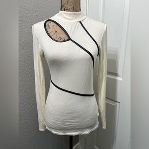 Venus Cream Sexy Cut-out Turtleneck Top Small